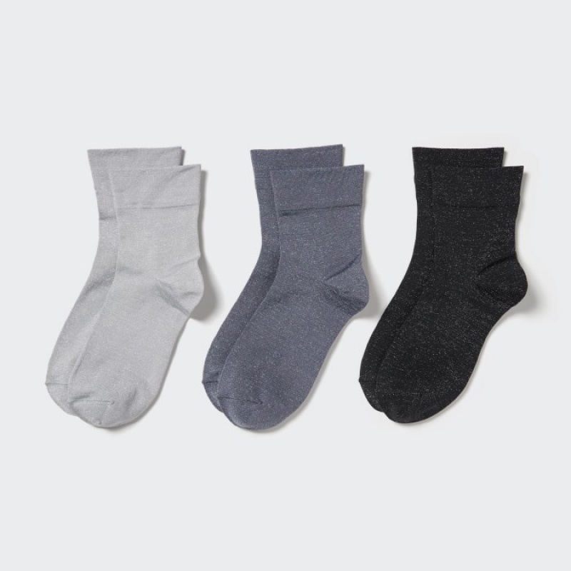 Chaussette Uniqlo Crew Glitter (3 Pairs) Femme Grise | 398167