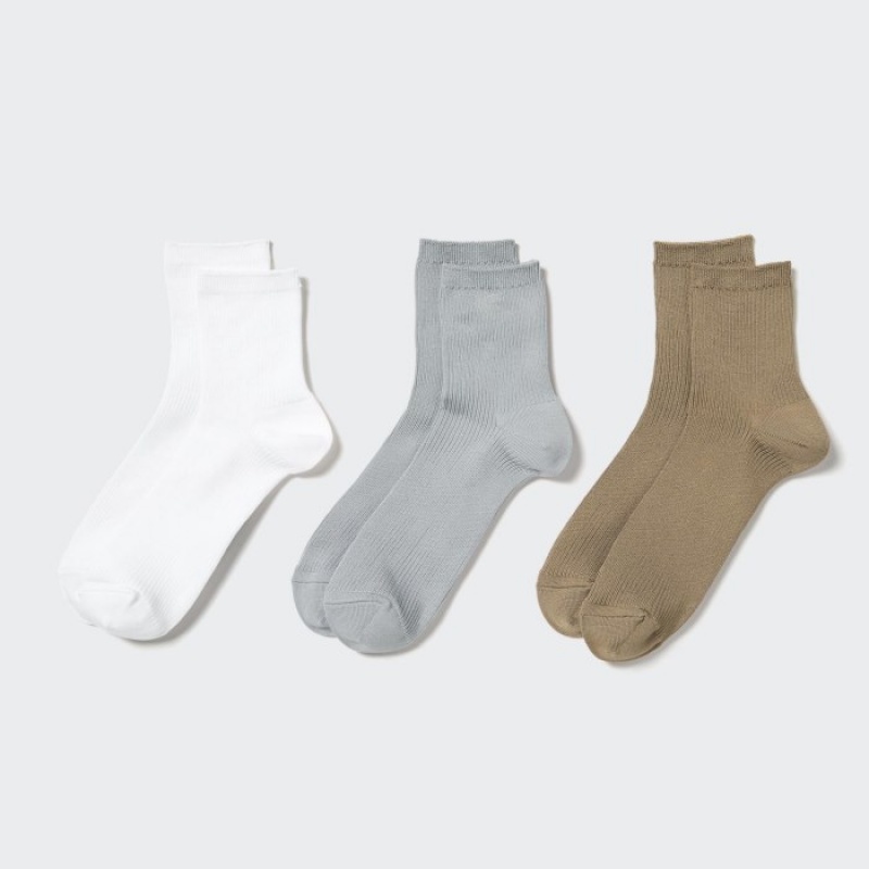 Chaussette Uniqlo Crew Ribbed (3 Pairs) Femme Blanche | 9339540