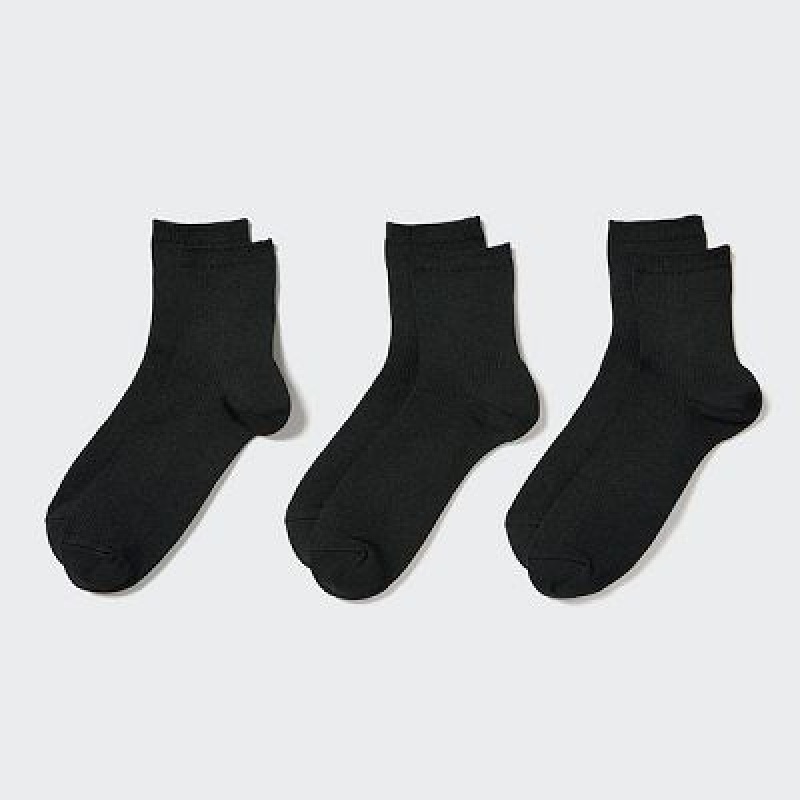Chaussette Uniqlo Crew Ribbed (3 Pairs) Femme Noir | 4777258