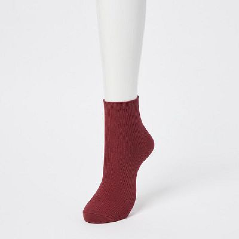 Chaussette Uniqlo Crew Ribbed (3 Pairs) Femme Rouge | 4140276