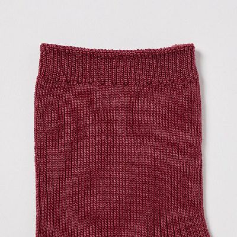 Chaussette Uniqlo Crew Ribbed (3 Pairs) Femme Rouge | 4140276