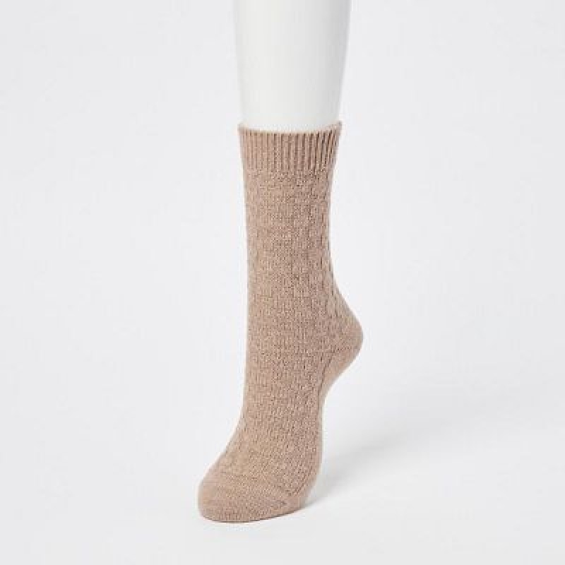 Chaussette Uniqlo HEATTECH Cable Femme Beige | 4779055