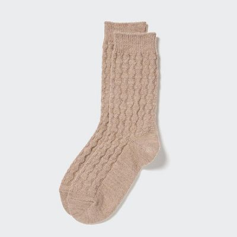 Chaussette Uniqlo HEATTECH Cable Femme Beige | 4779055