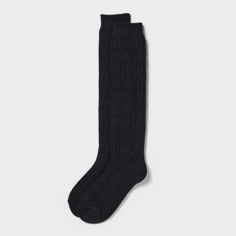 Chaussette Uniqlo HEATTECH Cable Knee-High Femme Noir | 6011960