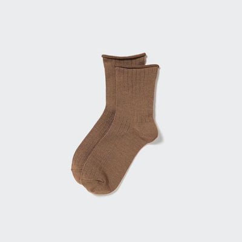 Chaussette Uniqlo HEATTECH Crew Femme Marron | 4531343