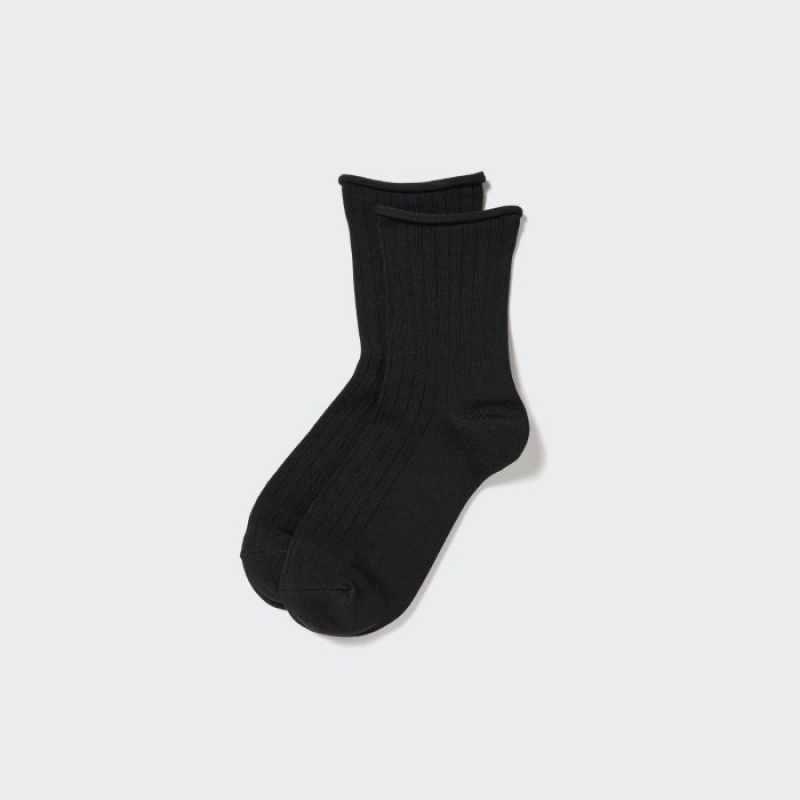 Chaussette Uniqlo HEATTECH Crew Top Roll Femme Noir | 8413880