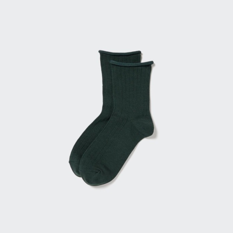 Chaussette Uniqlo HEATTECH Crew Top Roll Femme Vert | 2379165