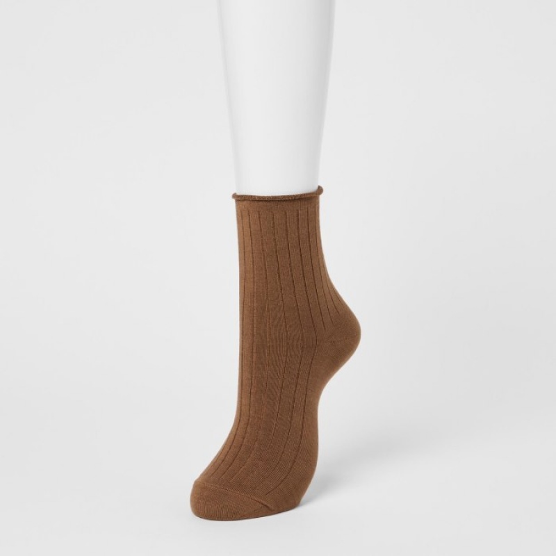 Chaussette Uniqlo HEATTECH Crew Top Roll Femme Marron | 9448699