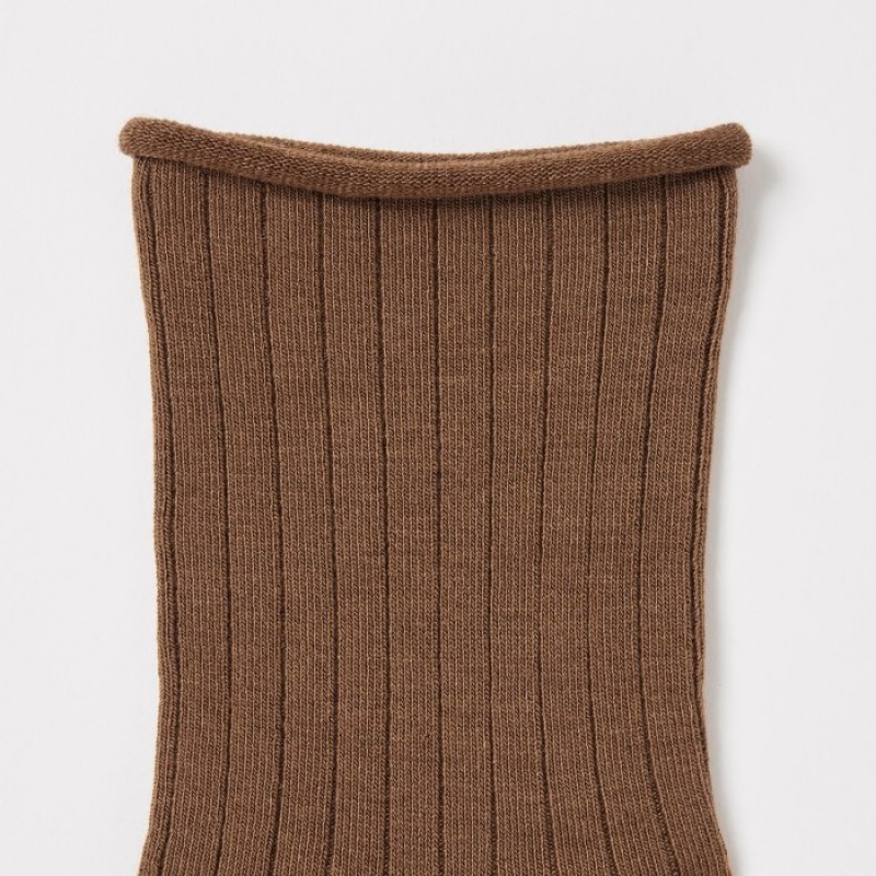 Chaussette Uniqlo HEATTECH Crew Top Roll Femme Marron | 9448699