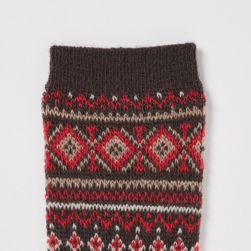 Chaussette Uniqlo HEATTECH Fair Isle Femme Marron | 8949441
