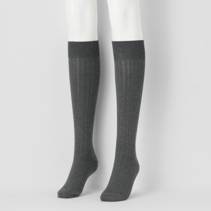 Chaussette Uniqlo HEATTECH Ribbed Knee-High Femme Grise | 6159676