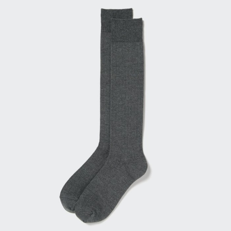 Chaussette Uniqlo HEATTECH Ribbed Knee-High Femme Grise | 6159676