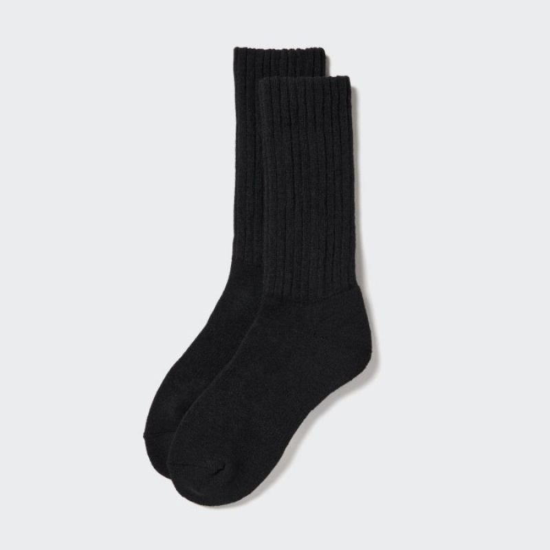 Chaussette Uniqlo HEATTECH Ribbed Pile-Lined Femme Noir | 1080536