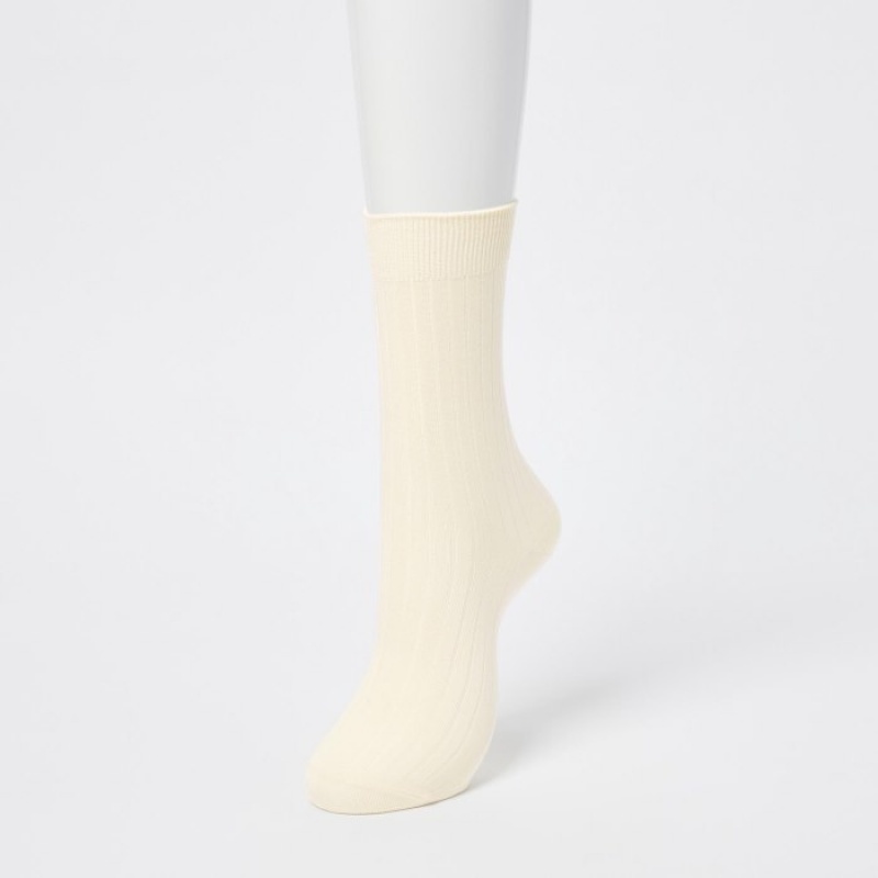 Chaussette Uniqlo Wide Ribbed (3 Pairs) Femme Blanche | 1731781