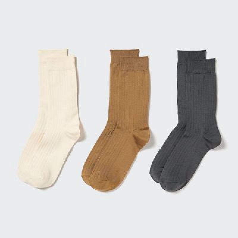 Chaussette Uniqlo Wide Ribbed (3 Pairs) Femme Blanche | 2335951