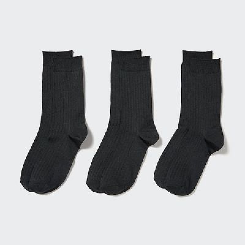 Chaussette Uniqlo Wide Ribbed (3 Pairs) Femme Noir | 3896232