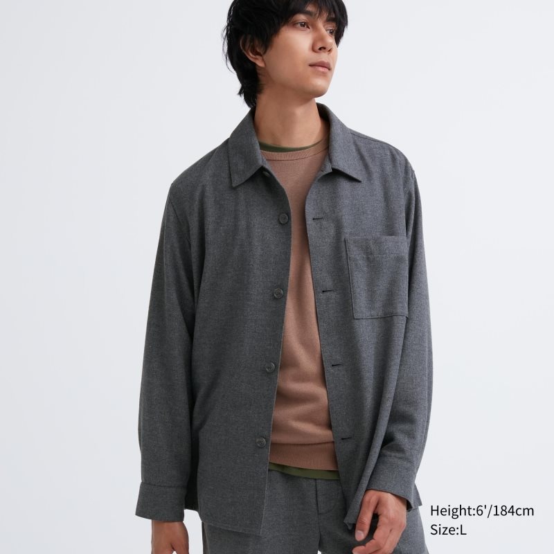 Chemises Uniqlo Brushed Twill Overshirt Homme Grise | 8633412
