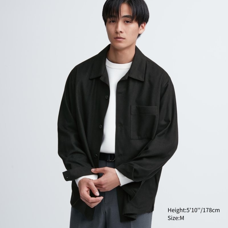 Chemises Uniqlo Brushed Twill Overshirt Homme Noir | 9071661