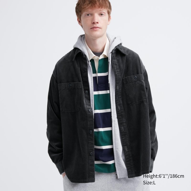 Chemises Uniqlo Corduroy Work Long-sleeve Homme Grise | 933113