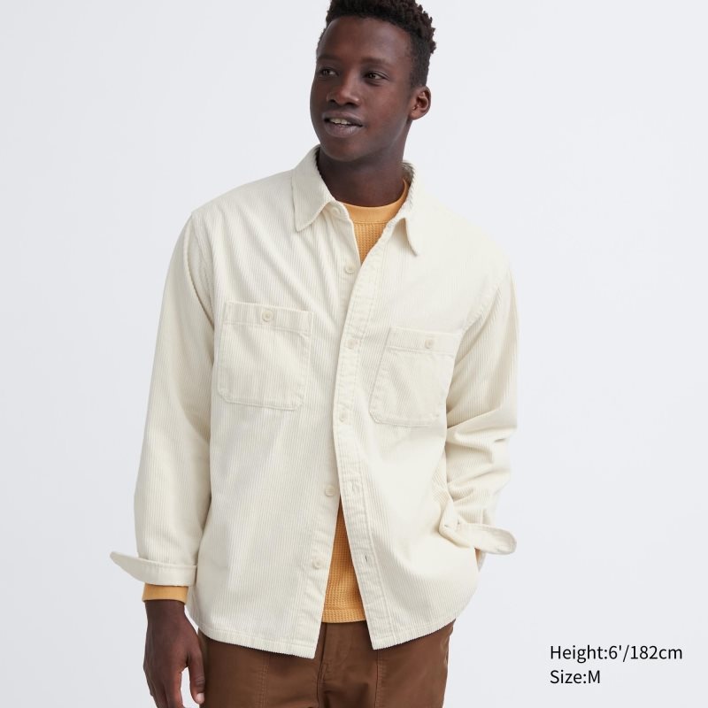 Chemises Uniqlo Corduroy Work Long-sleeve Homme Blanche | 8753644
