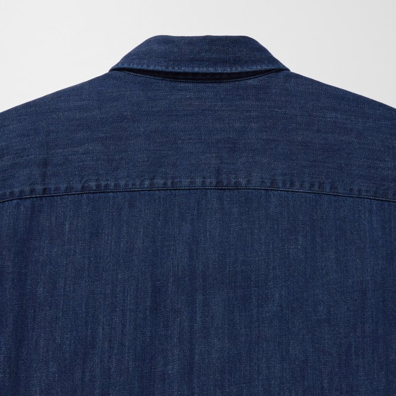 Chemises Uniqlo Denim Utility Long-sleeve Overshirt Homme Bleu | 858987