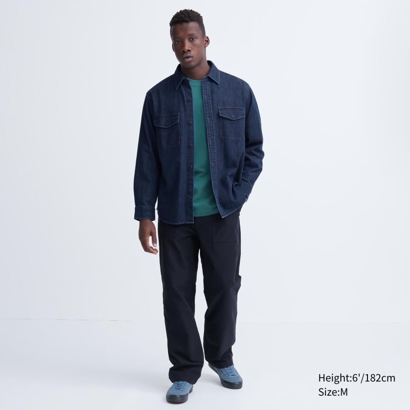 Chemises Uniqlo Denim Utility Long-sleeve Overshirt Homme Bleu | 858987
