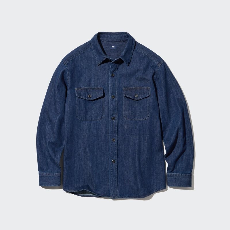 Chemises Uniqlo Denim Utility Long-sleeve Overshirt Homme Bleu | 858987
