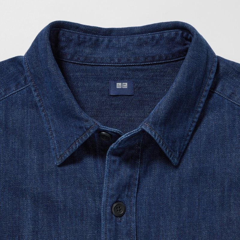 Chemises Uniqlo Denim Utility Long-sleeve Overshirt Homme Bleu | 858987