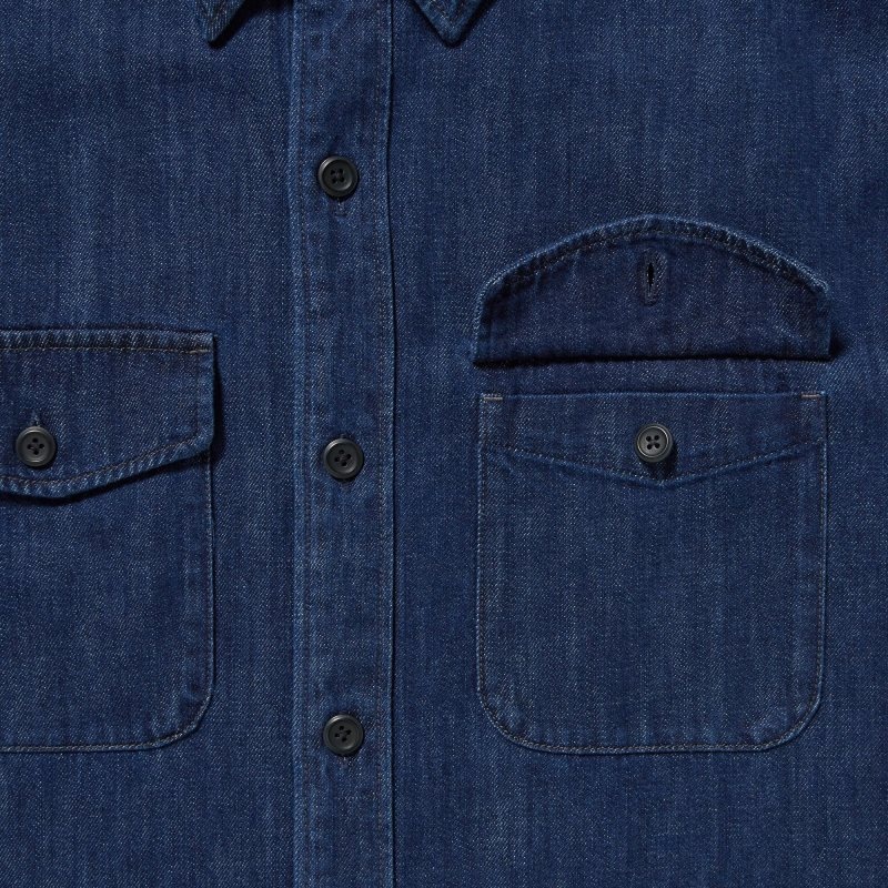 Chemises Uniqlo Denim Utility Long-sleeve Overshirt Homme Bleu | 858987