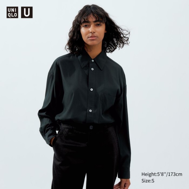 Chemises Uniqlo Draped Long-Sleeve Femme Noir | 1965760