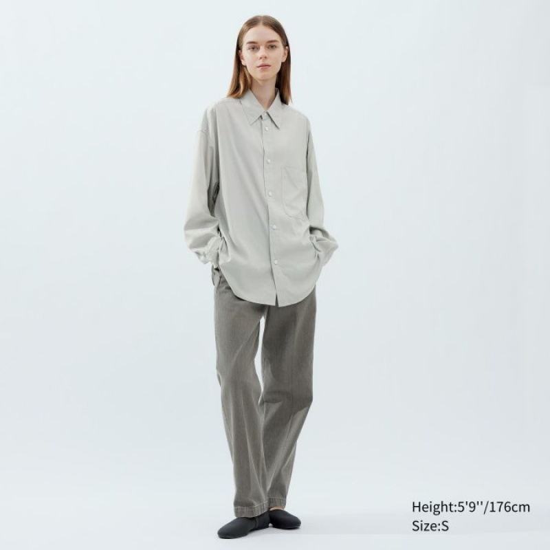 Chemises Uniqlo Draped Long-Sleeve Femme Grise | 6429042