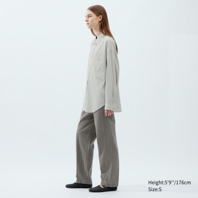 Chemises Uniqlo Draped Long-Sleeve Femme Grise | 6429042