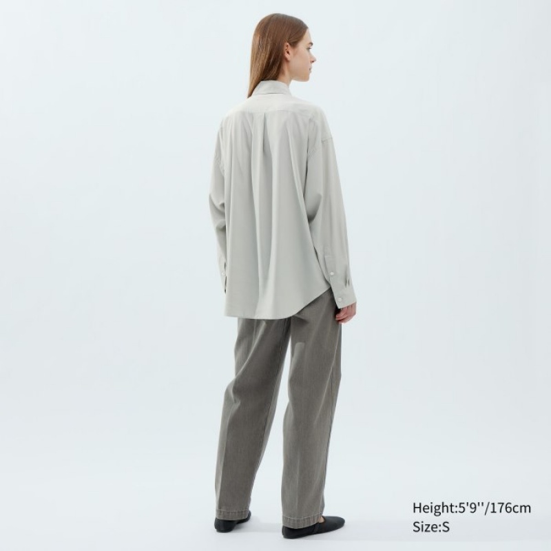 Chemises Uniqlo Draped Long-Sleeve Femme Grise | 6429042