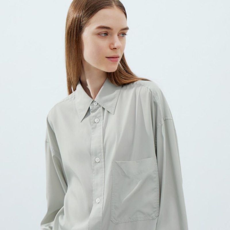 Chemises Uniqlo Draped Long-Sleeve Femme Grise | 6429042