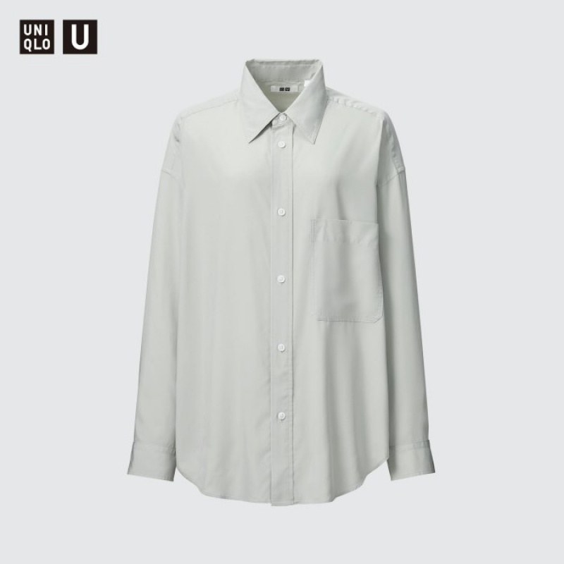 Chemises Uniqlo Draped Long-Sleeve Femme Grise | 6429042