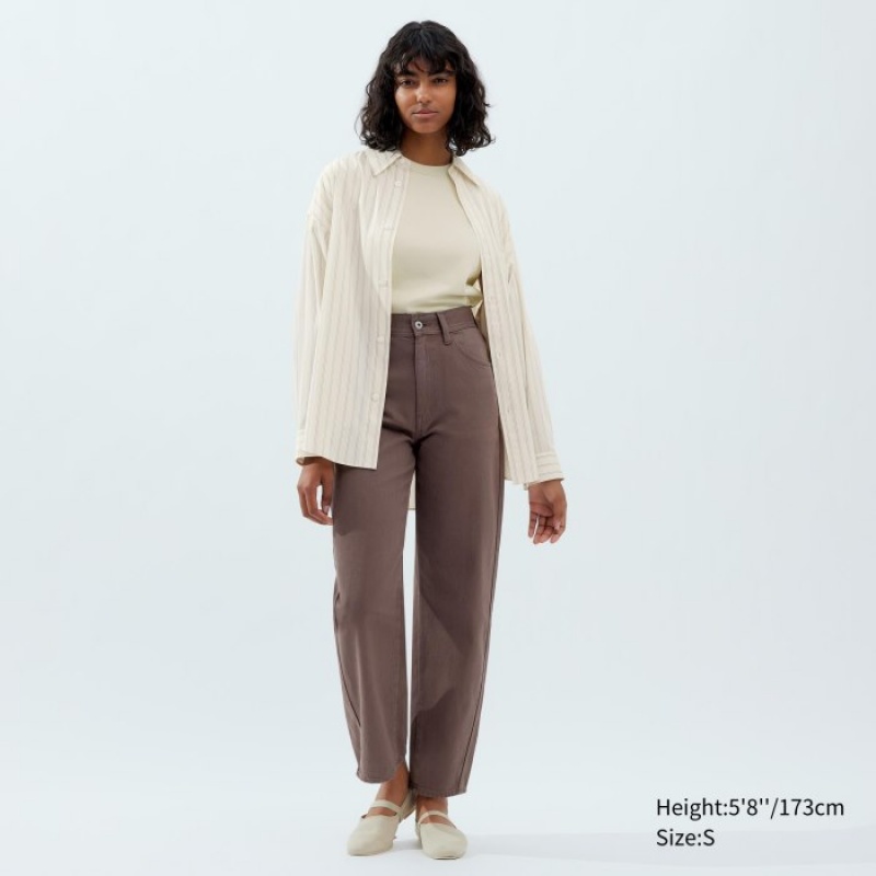 Chemises Uniqlo Draped Striped Long-Sleeve Femme Blanche | 3350482