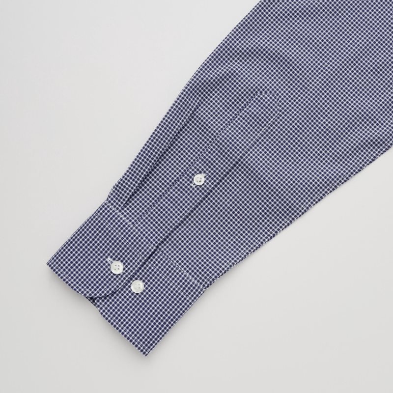 Chemises Uniqlo Easy Care Checked Stretch Slim-fit Long-sleeve Homme Bleu Marine | 9558826