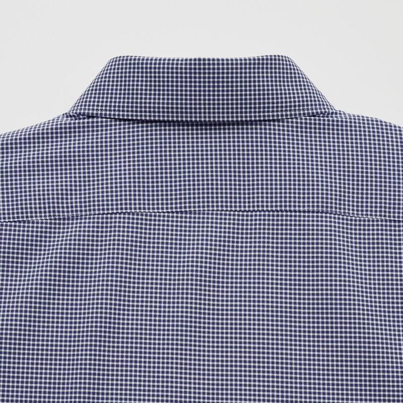 Chemises Uniqlo Easy Care Checked Stretch Slim-fit Long-sleeve Homme Bleu Marine | 9558826