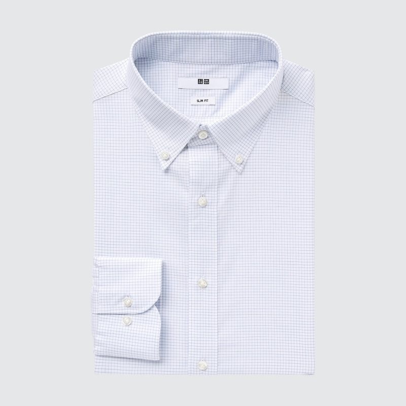 Chemises Uniqlo Easy Care Checked Stretch Slim-fit Long-sleeve Homme Bleu | 2886507