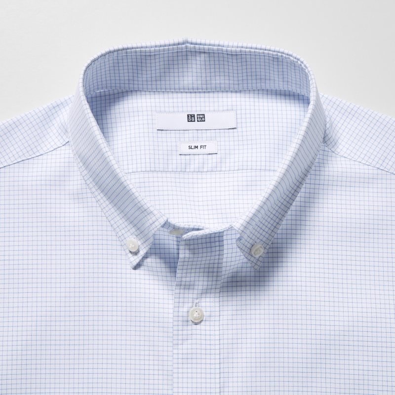 Chemises Uniqlo Easy Care Checked Stretch Slim-fit Long-sleeve Homme Bleu | 2886507