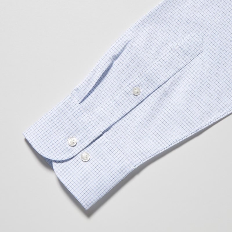 Chemises Uniqlo Easy Care Checked Stretch Slim-fit Long-sleeve Homme Bleu | 2886507
