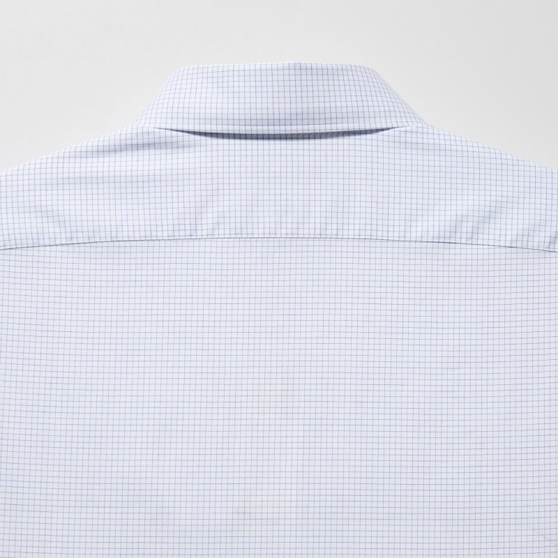 Chemises Uniqlo Easy Care Checked Stretch Slim-fit Long-sleeve Homme Bleu | 2886507