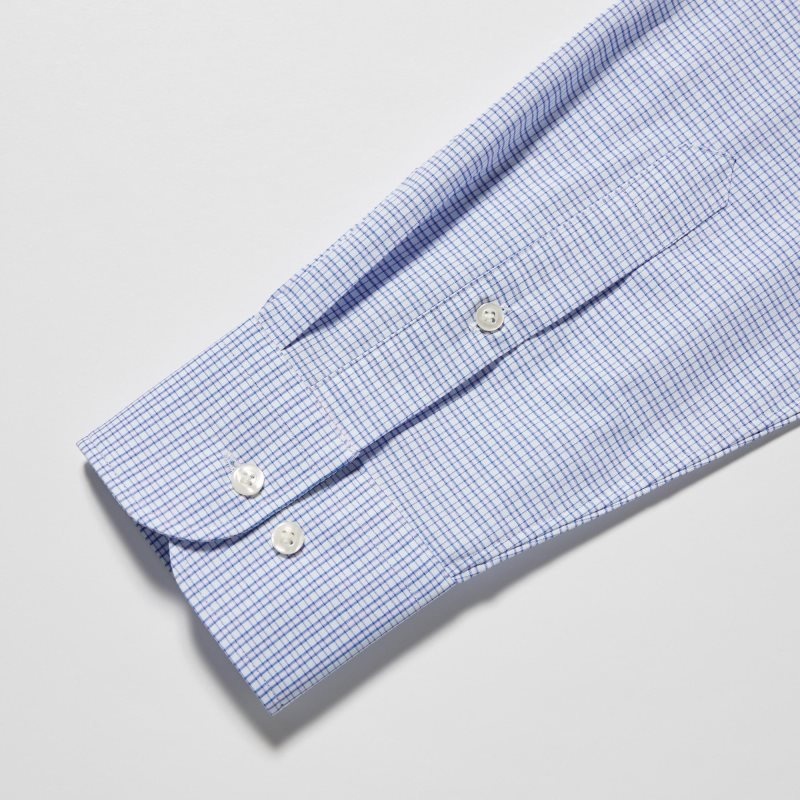 Chemises Uniqlo Easy Care Checked Stretch Slim-fit Long-sleeve Homme Bleu | 2636171