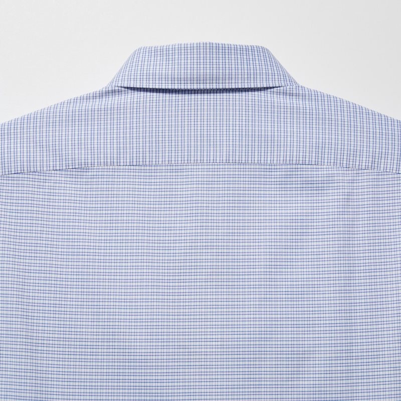 Chemises Uniqlo Easy Care Checked Stretch Slim-fit Long-sleeve Homme Bleu | 2636171