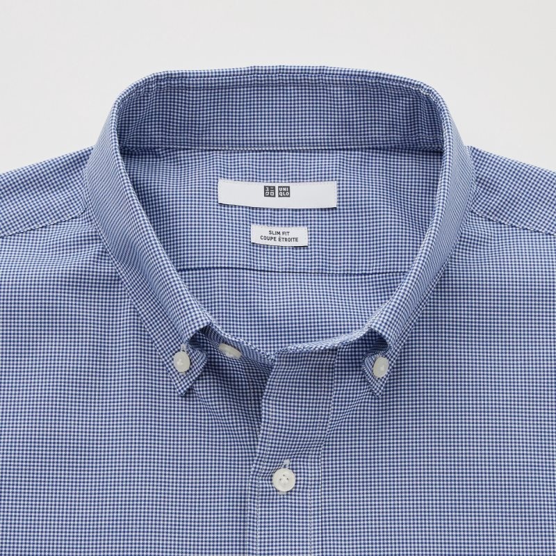 Chemises Uniqlo Easy Care Checked Stretch Slim-fit Long-sleeve Homme Bleu | 9599259
