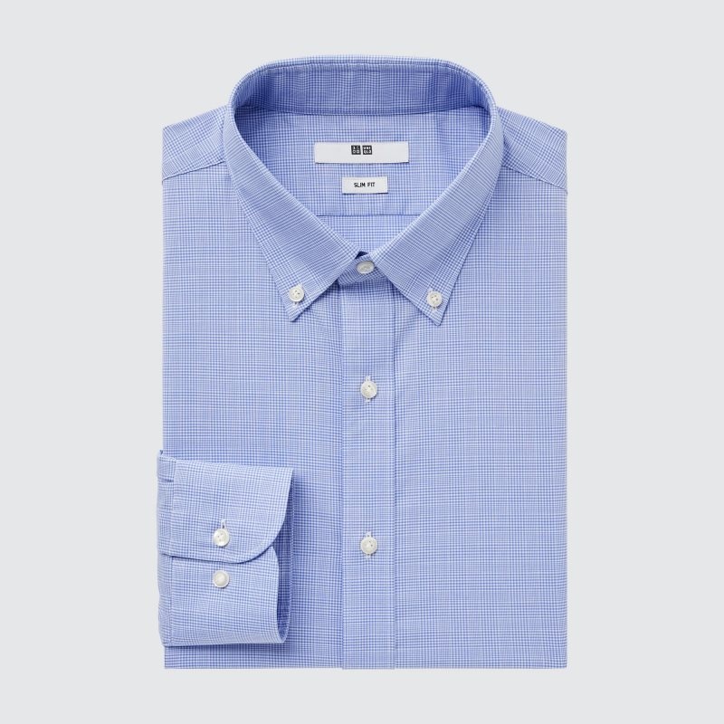 Chemises Uniqlo Easy Care Checked Stretch Slim-fit Long-sleeve Homme Bleu | 8457235