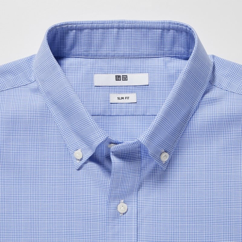Chemises Uniqlo Easy Care Checked Stretch Slim-fit Long-sleeve Homme Bleu | 8457235