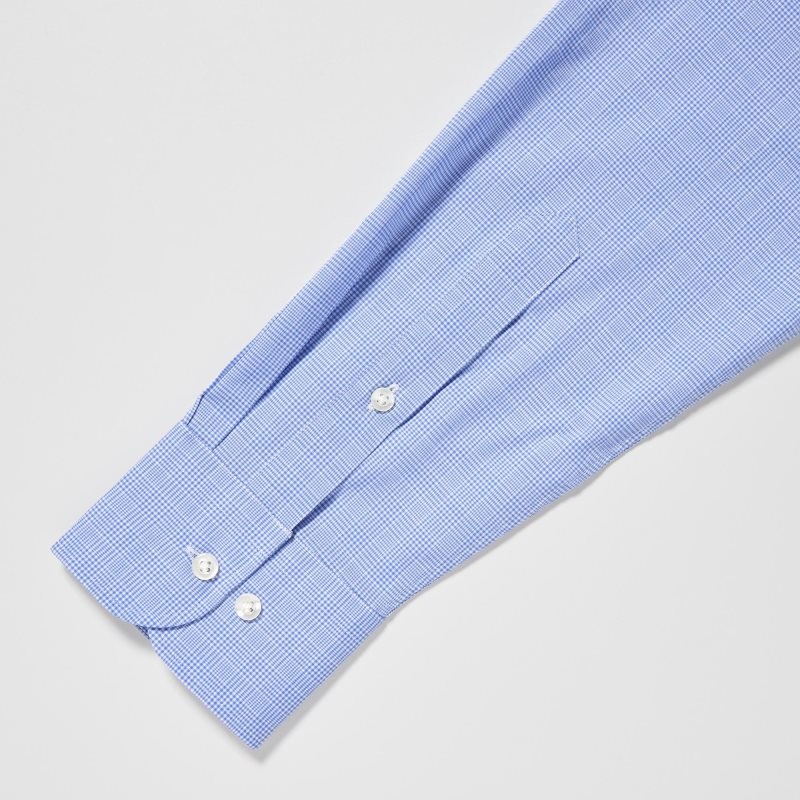 Chemises Uniqlo Easy Care Checked Stretch Slim-fit Long-sleeve Homme Bleu | 8457235