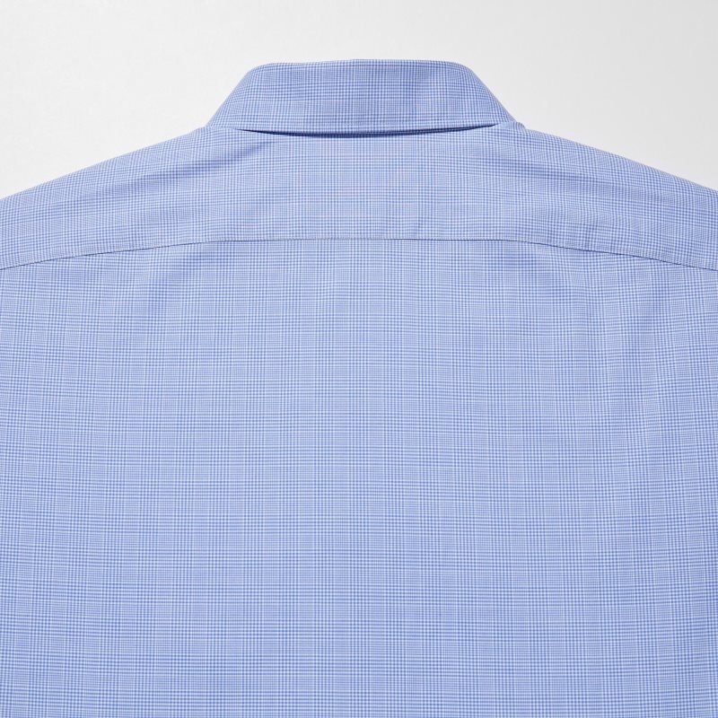 Chemises Uniqlo Easy Care Checked Stretch Slim-fit Long-sleeve Homme Bleu | 8457235