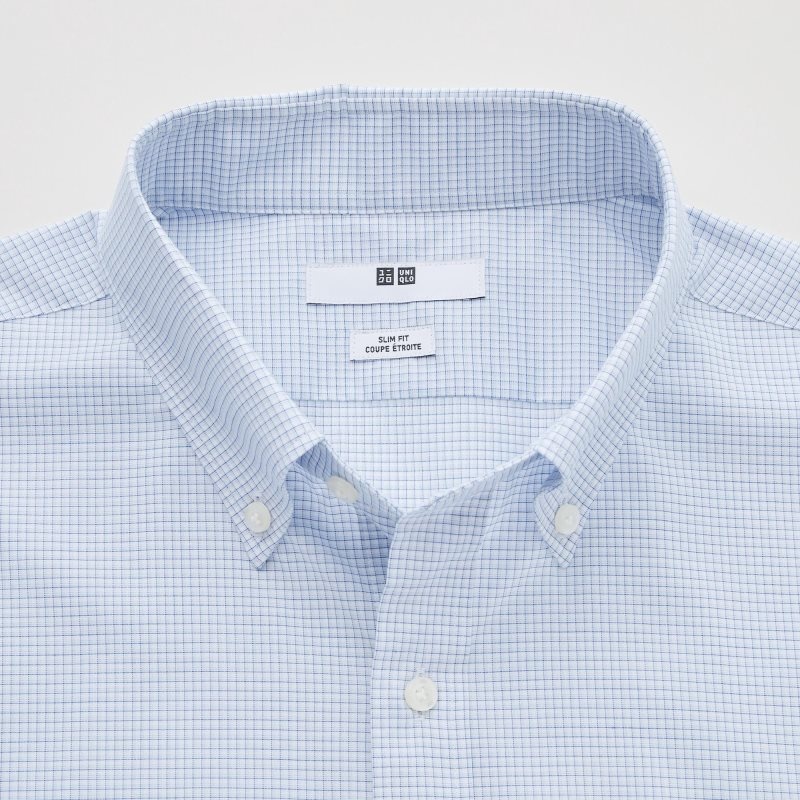 Chemises Uniqlo Easy Care Checked Stretch Slim-fit Long-sleeve Homme Bleu | 9856506